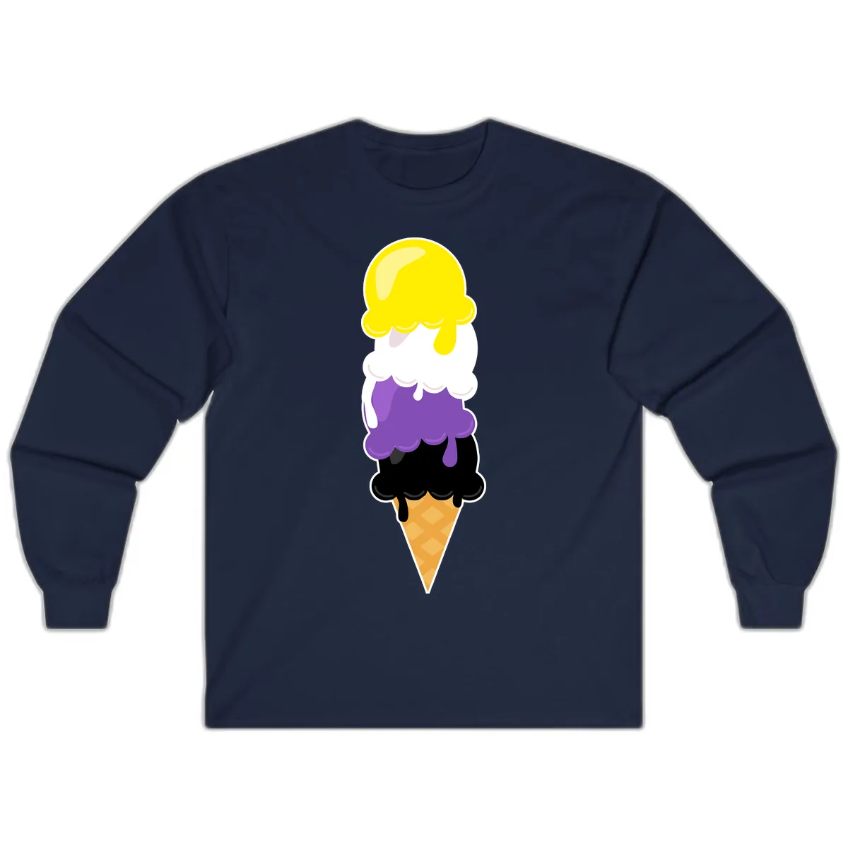 Rainbow Drip Ice Cream Stack Long Sleeve in Navy