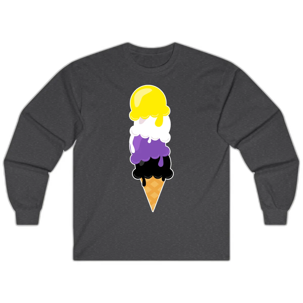 Rainbow Drip Ice Cream Stack Long Sleeve in Dark Heather