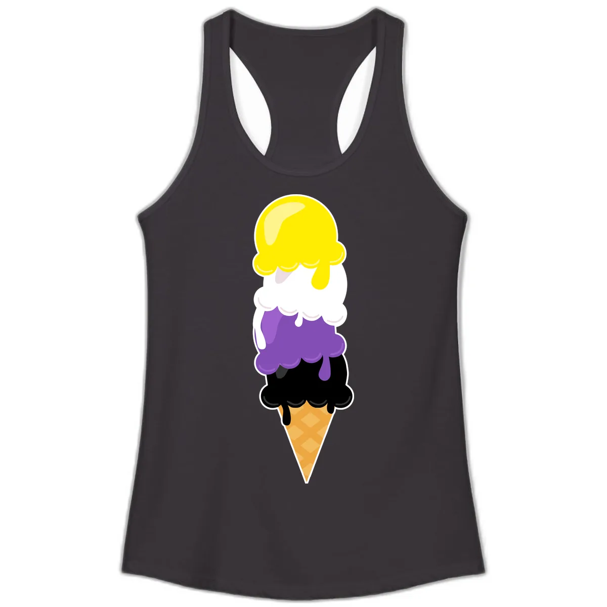 Rainbow Drip Ice Cream Stack Ladies Tank in Black