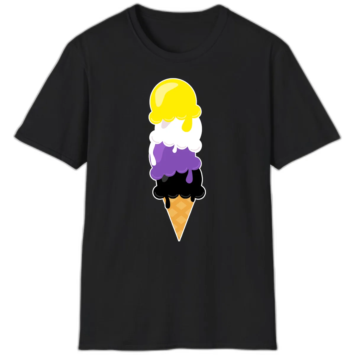 Rainbow Drip Ice Cream Stack T-Shirt in Black