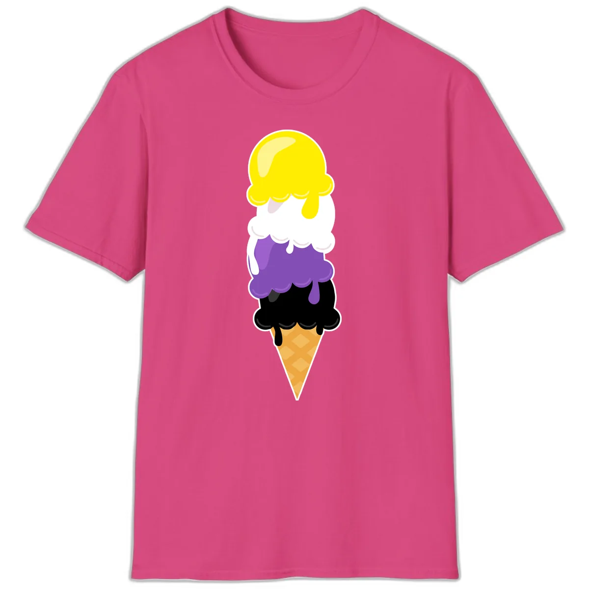 Rainbow Drip Ice Cream Stack T-Shirt in Heliconia