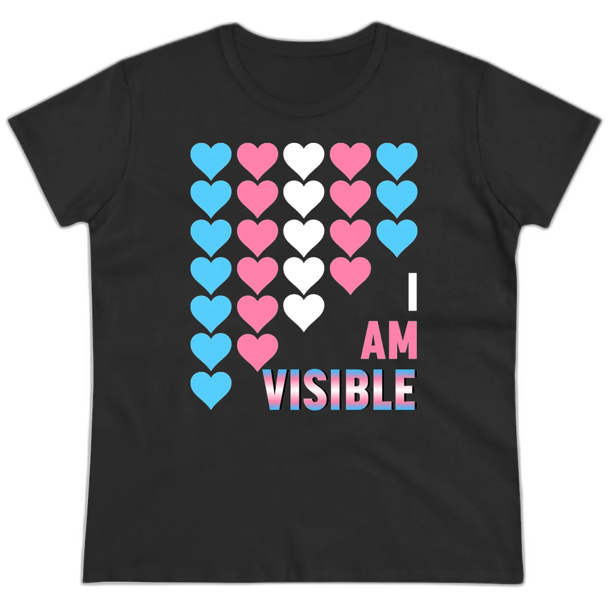 I Am Visible Pride Hearts Ladies Tee in Black