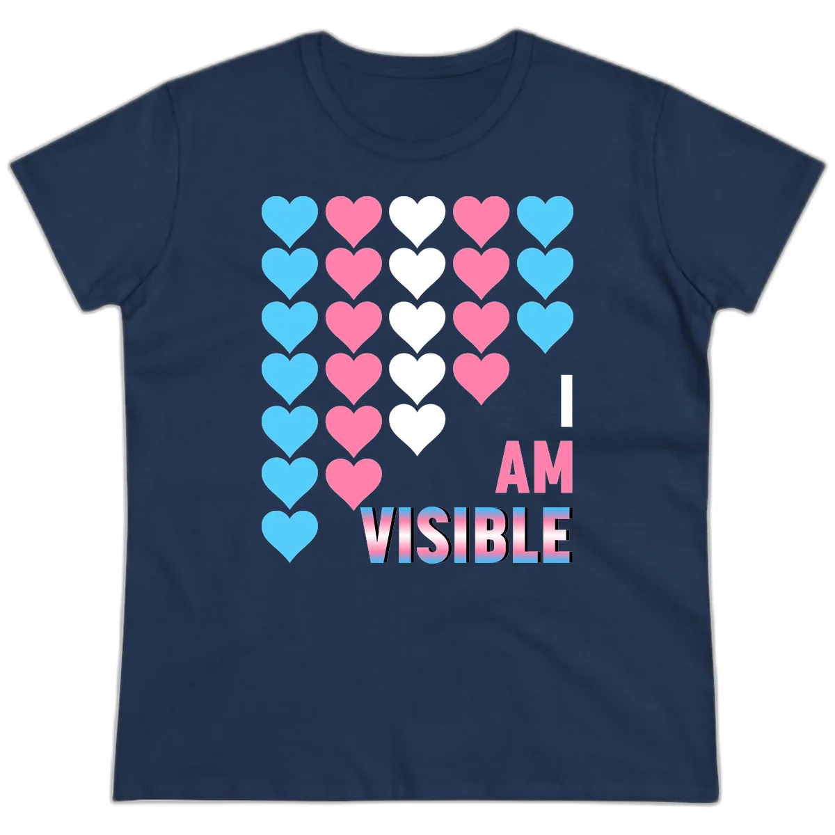 I Am Visible Pride Hearts Ladies Tee in Navy