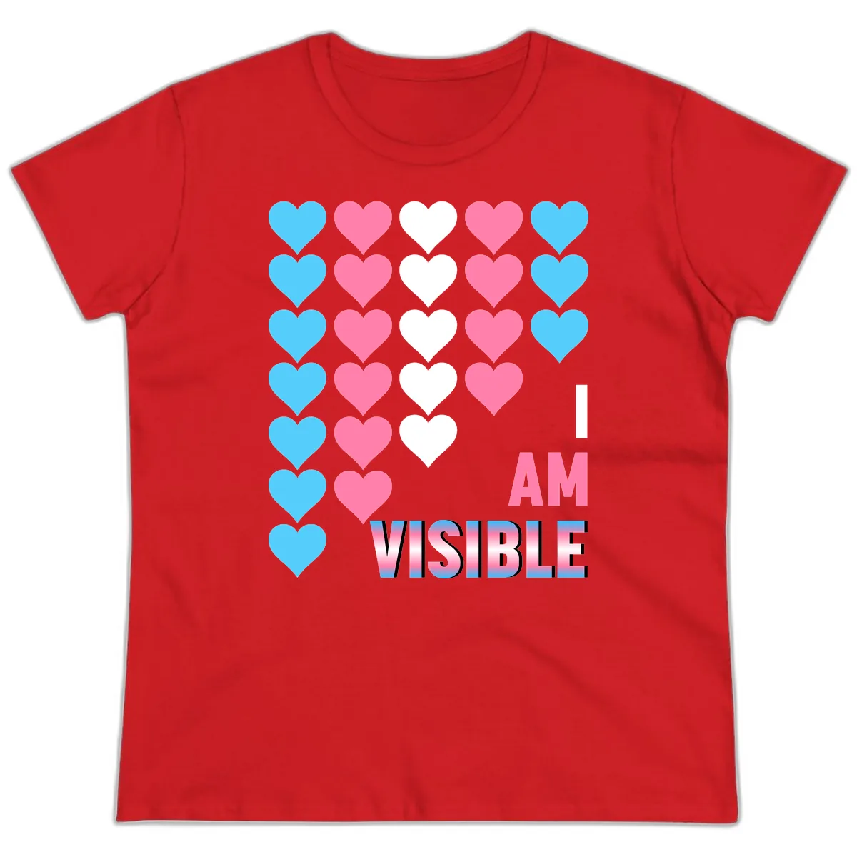 I Am Visible Pride Hearts Ladies Tee in Red