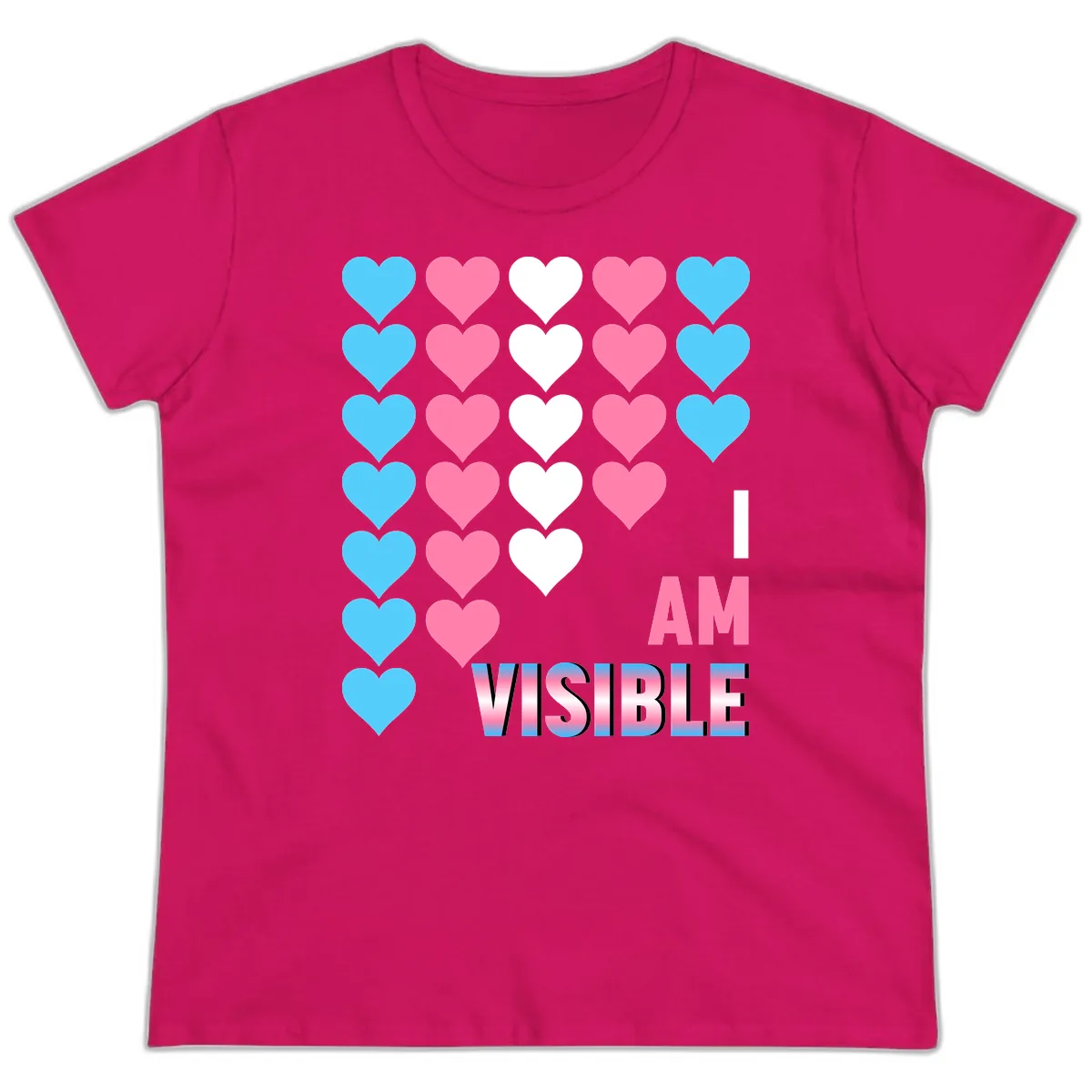I Am Visible Pride Hearts Ladies Tee in Heliconia