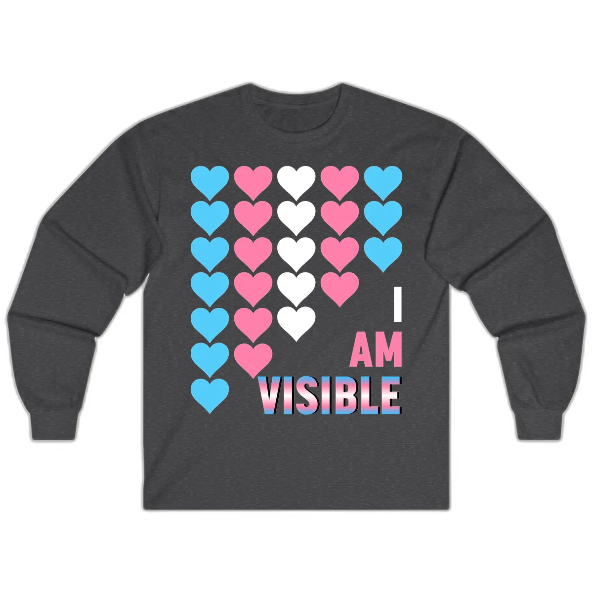 I Am Visible Pride Hearts Long Sleeve in Dark Heather