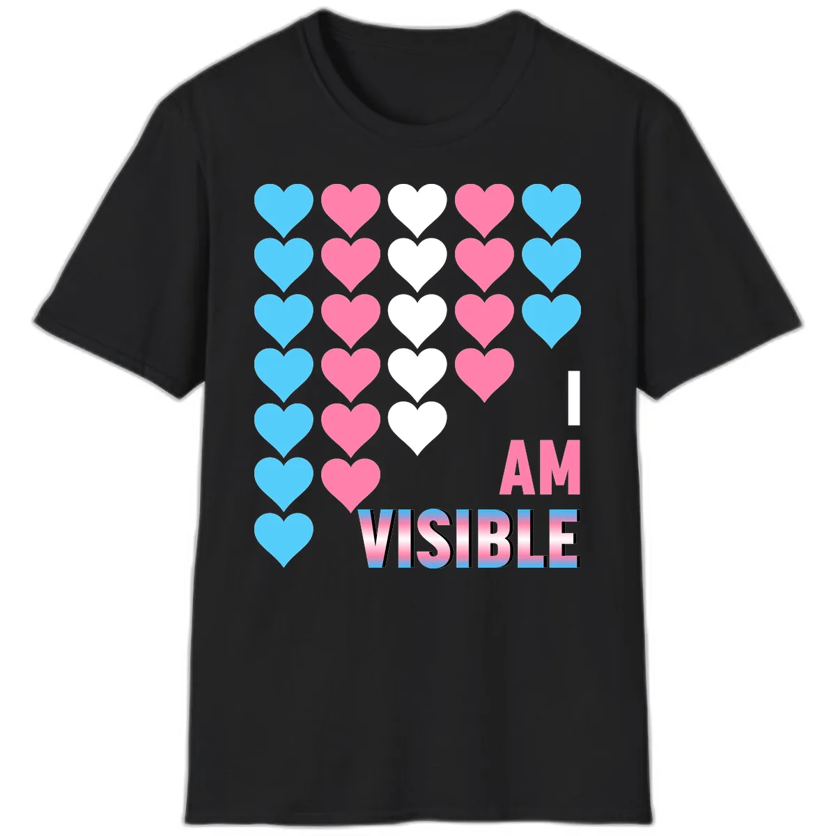 I Am Visible Pride Hearts T-Shirt in Black