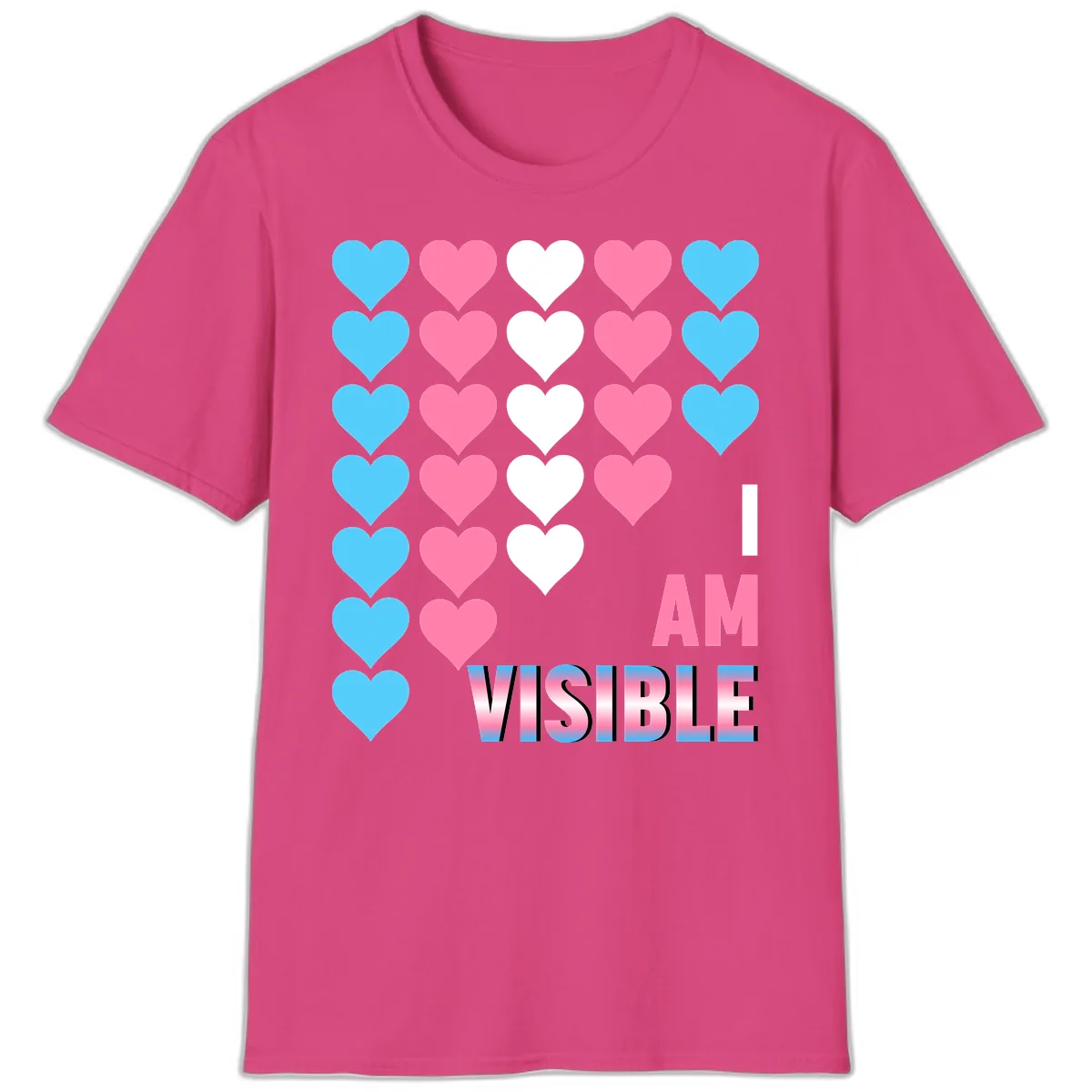 I Am Visible Pride Hearts T-Shirt in Heliconia