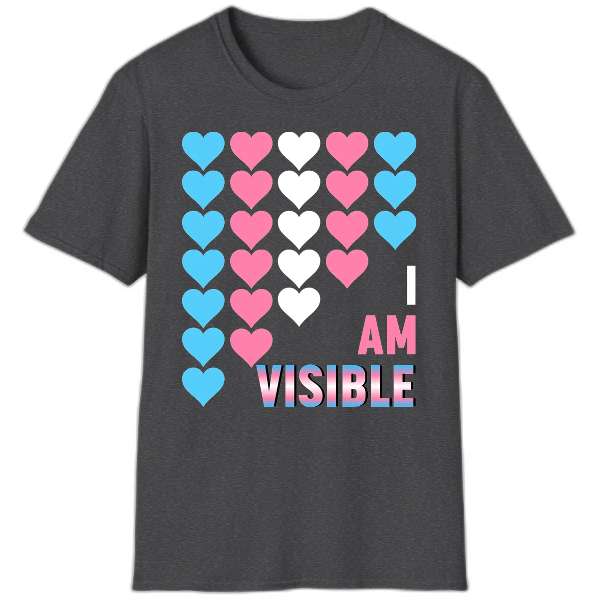 I Am Visible Pride Hearts T-Shirt in Dark Heather