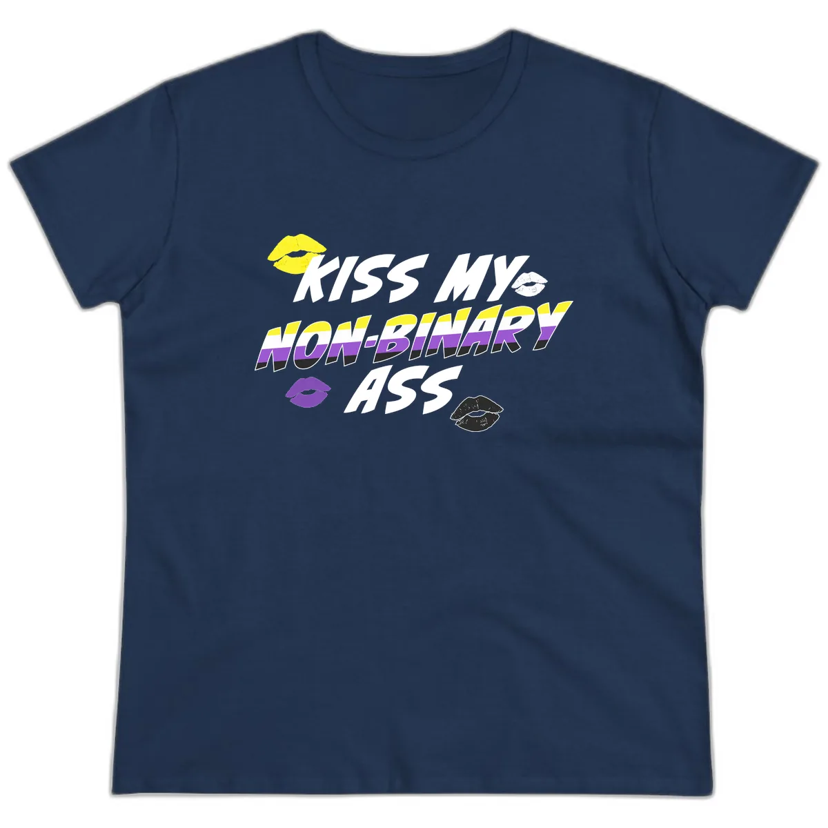 Kiss My Non-Binary Ass Ladies Tee in Navy