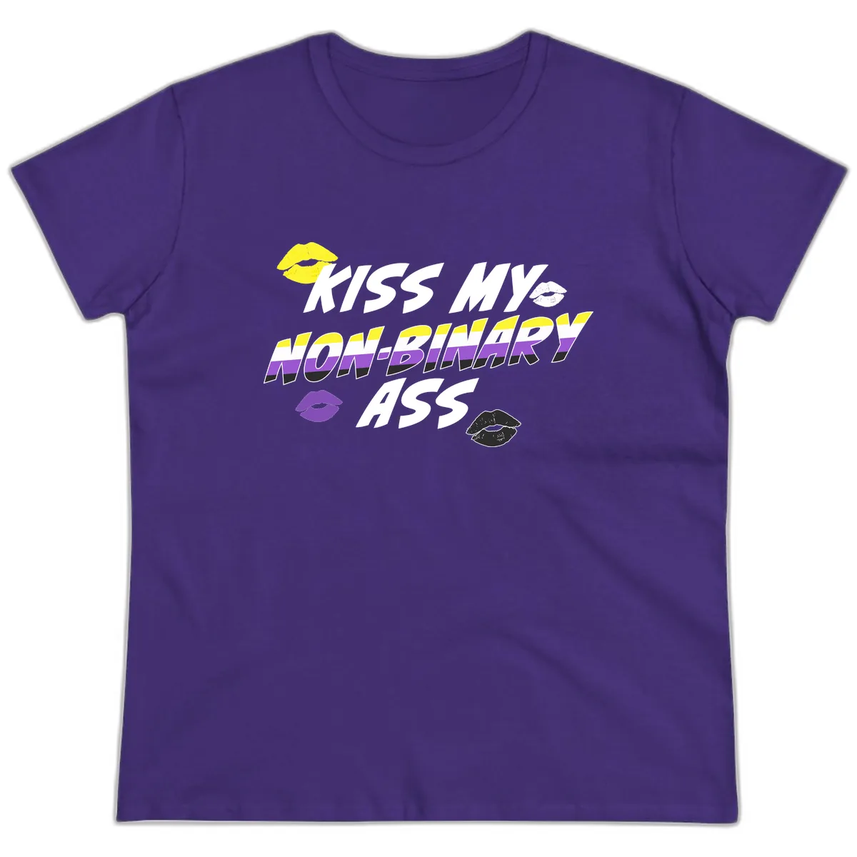 Kiss My Non-Binary Ass Ladies Tee in Purple