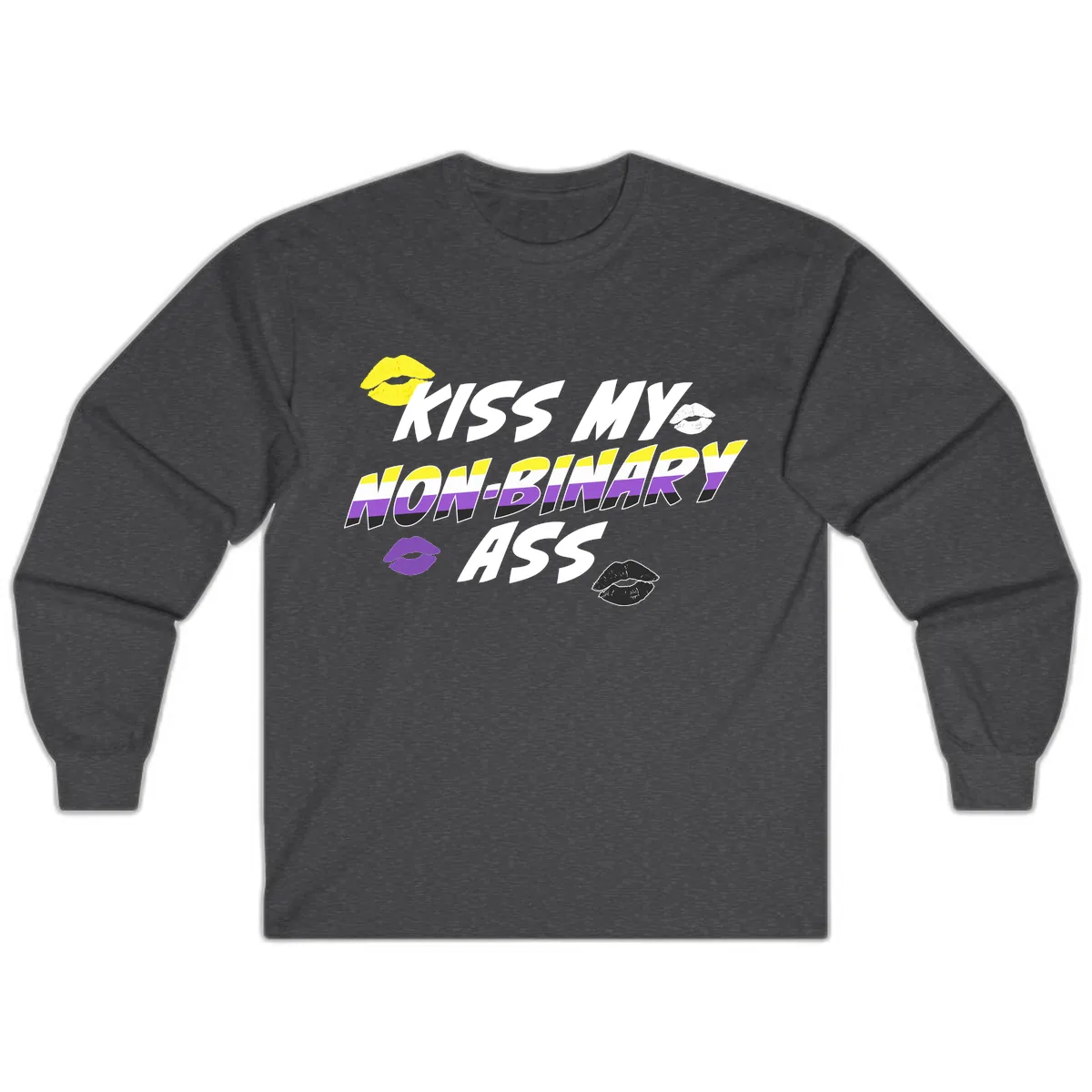 Kiss My Non-Binary Ass Long Sleeve in Dark Heather