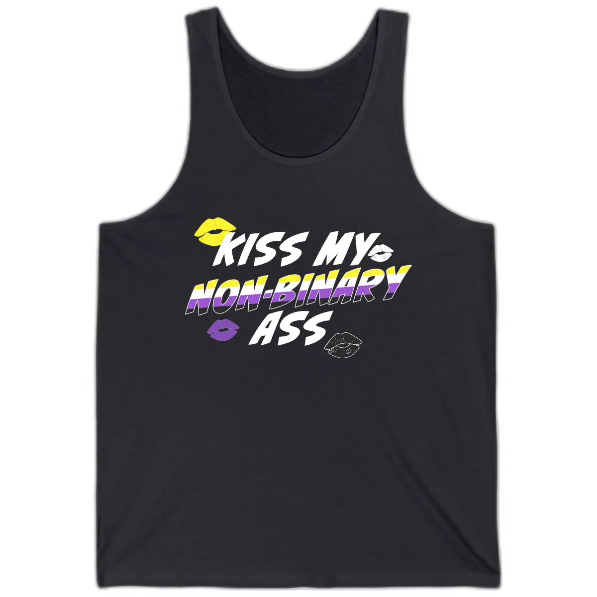 Kiss My Non-Binary Ass Tank in Dark Grey