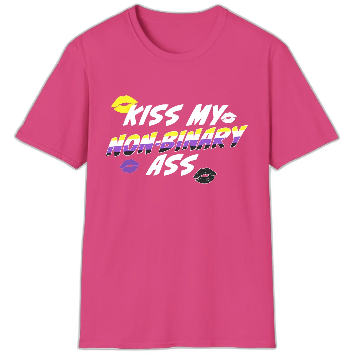 Kiss My Non-Binary Ass T-Shirt in Heliconia