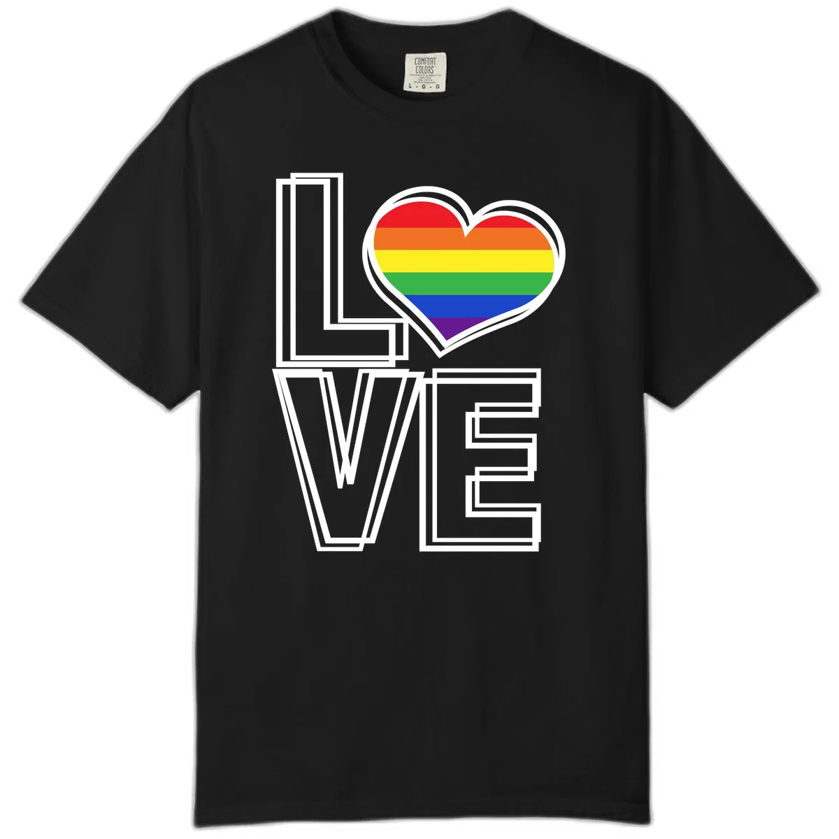 Love Is Love Rainbow Heart Comfort Color in Black