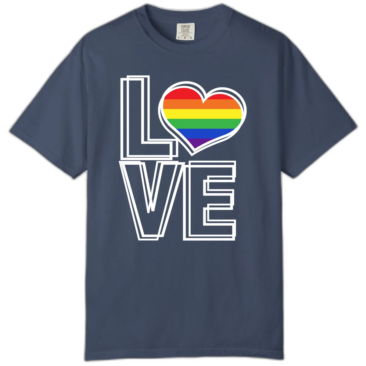 Love Is Love Rainbow Heart Comfort Color in Midnight
