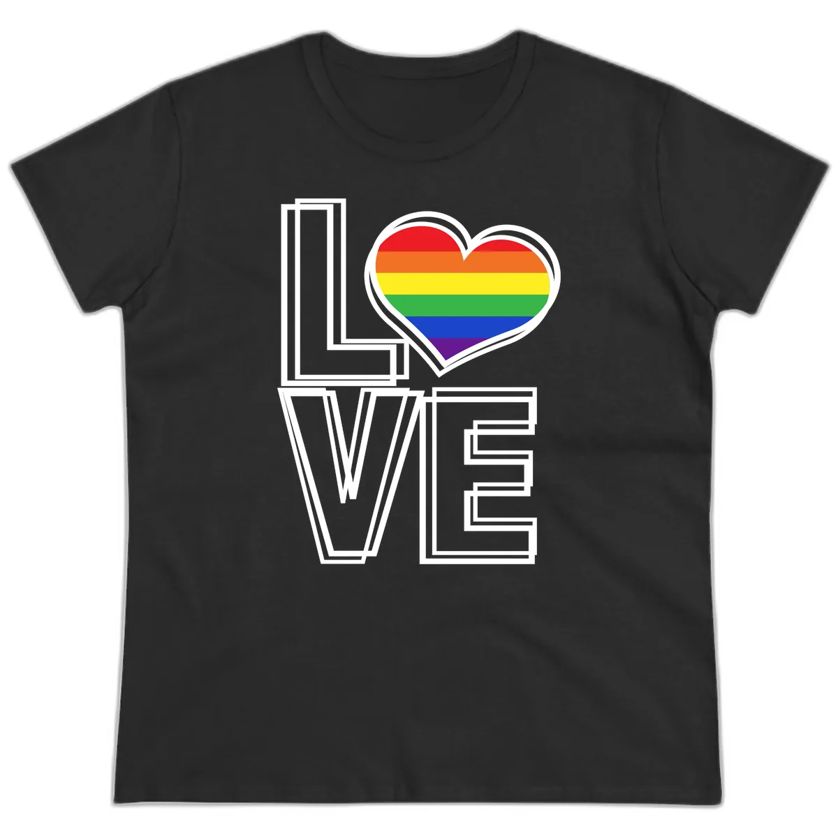 Love Is Love Rainbow Heart Ladies Tee in Black