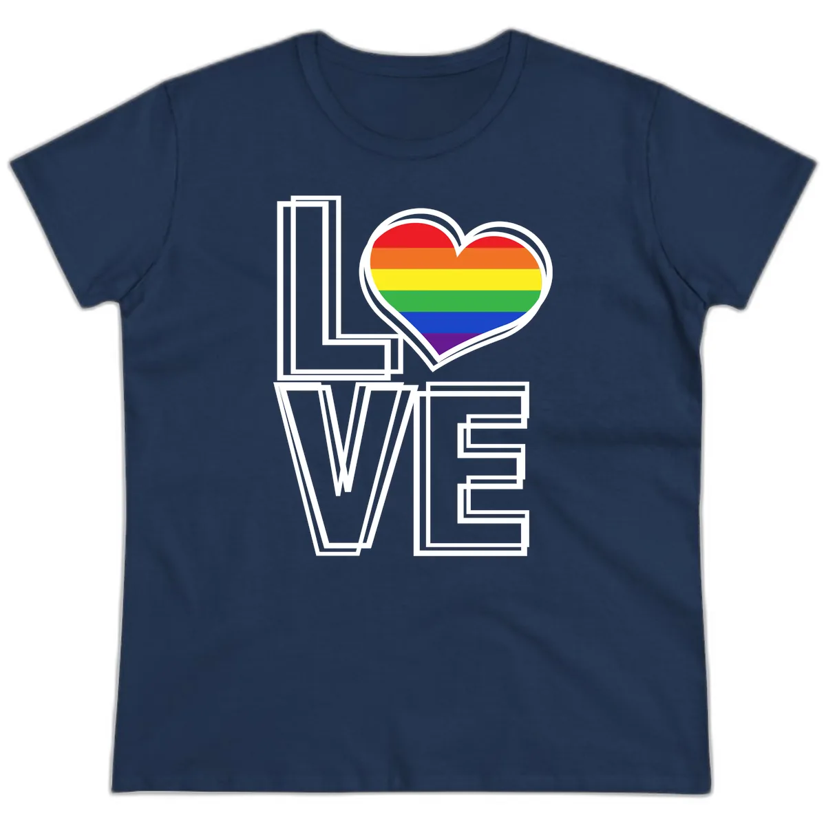 Love Is Love Rainbow Heart Ladies Tee in Navy