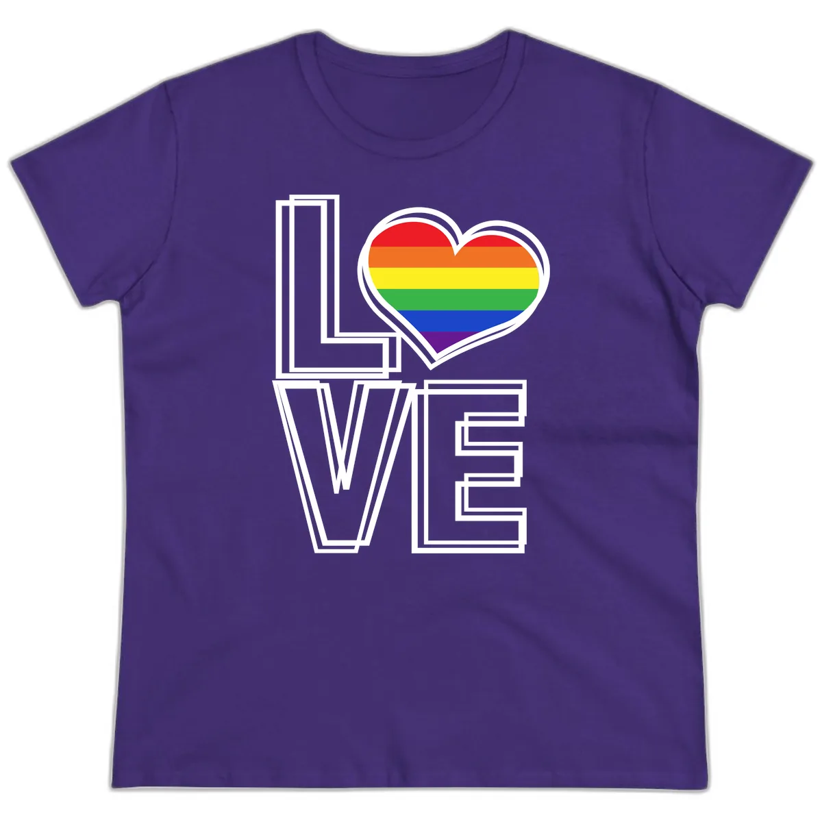 Love Is Love Rainbow Heart Ladies Tee in Purple