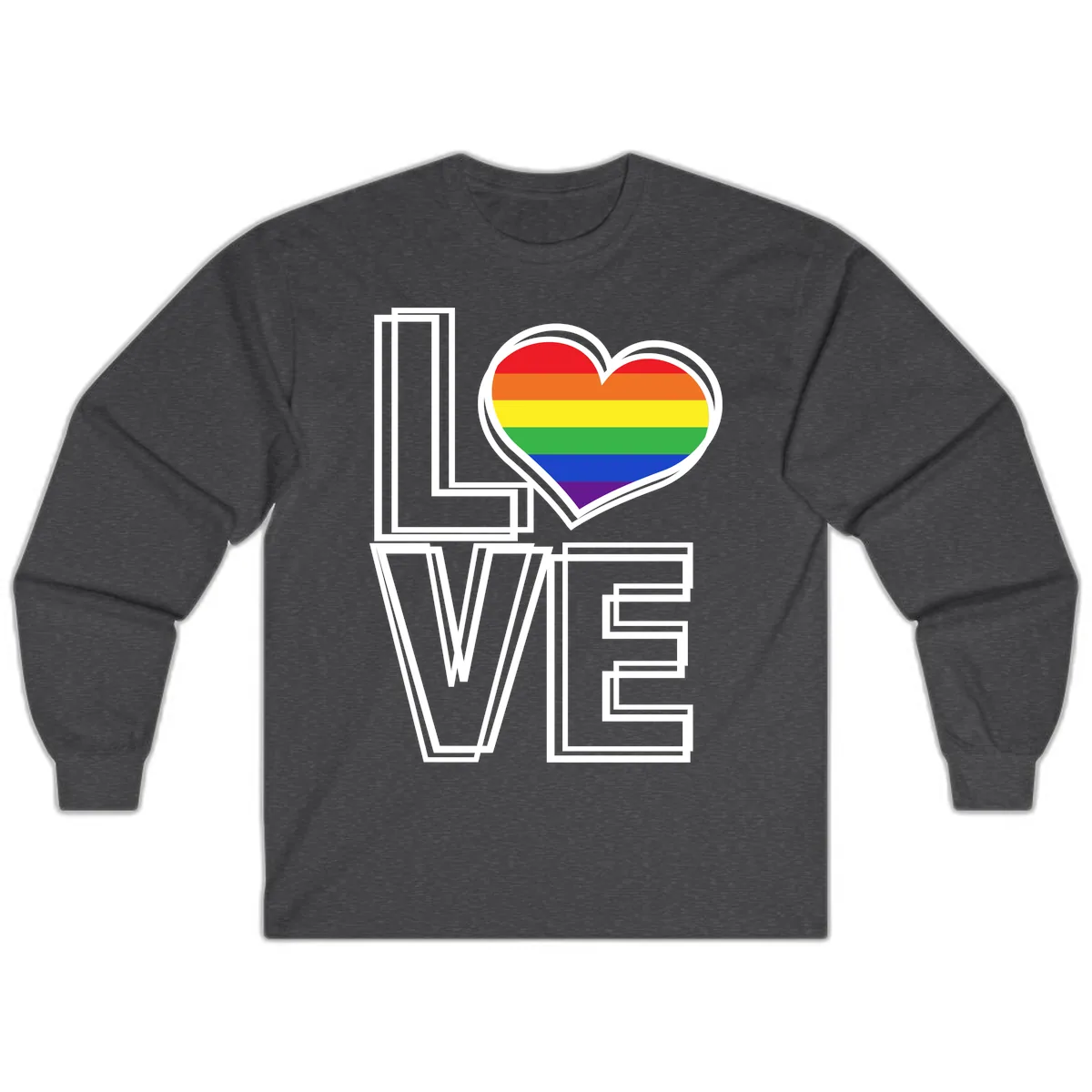 Love Is Love Rainbow Heart Long Sleeve in Dark Heather