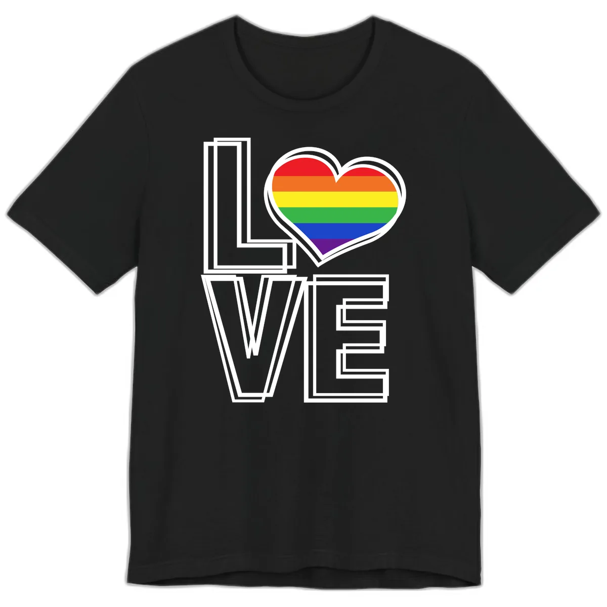 Love Is Love Rainbow Heart Premium T-Shirt in Black