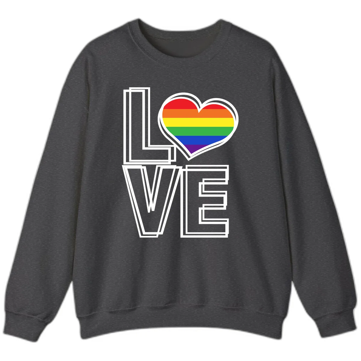 Love Is Love Rainbow Heart Sweatshirt in Dark Heather