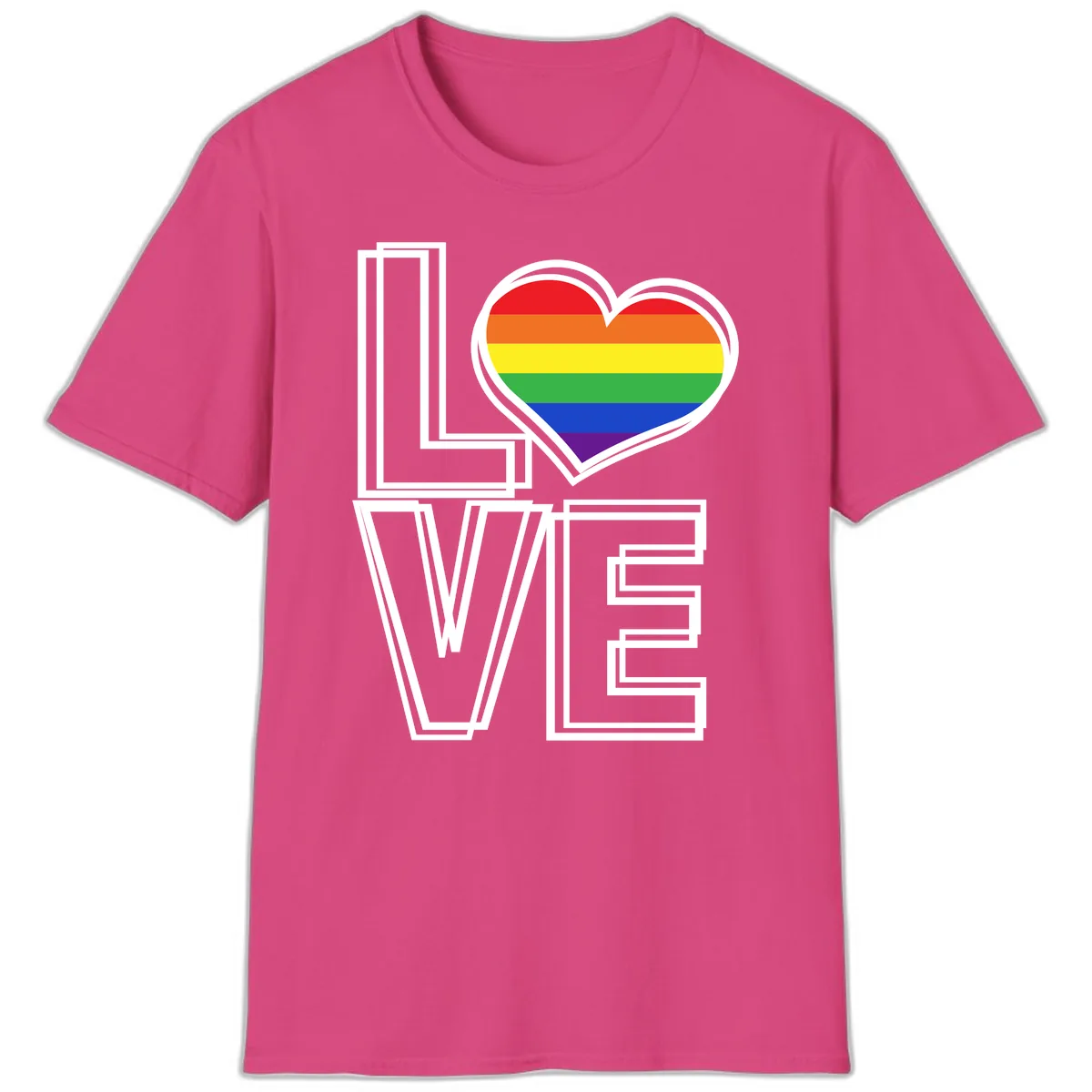 Love Is Love Rainbow Heart T-Shirt in Heliconia