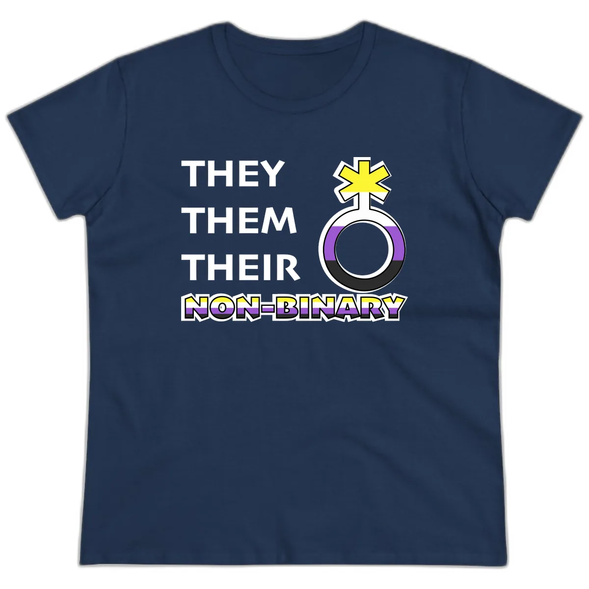 They/Them Their Non-Binary Pride Ladies Tee in Navy