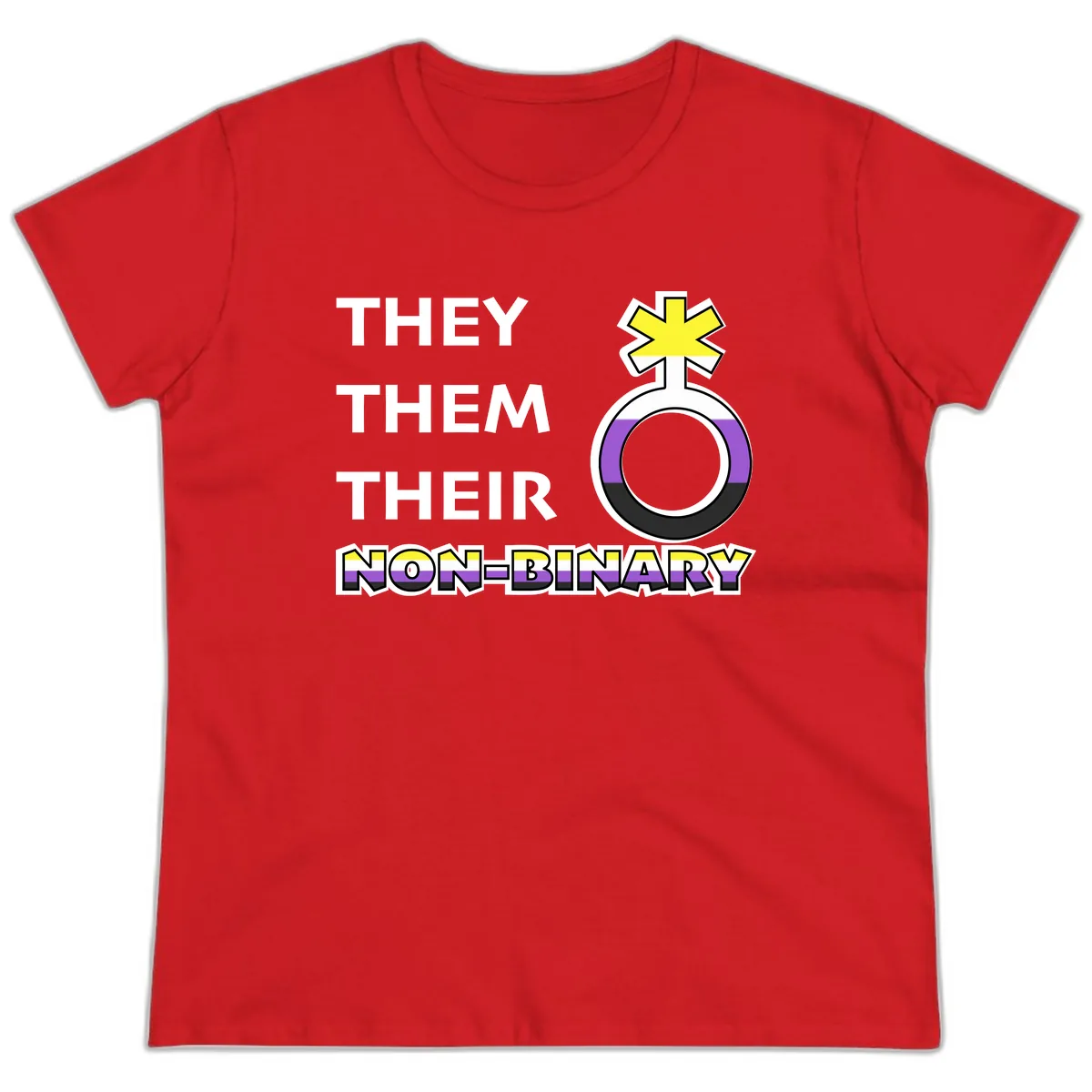 They/Them Their Non-Binary Pride Ladies Tee in Red