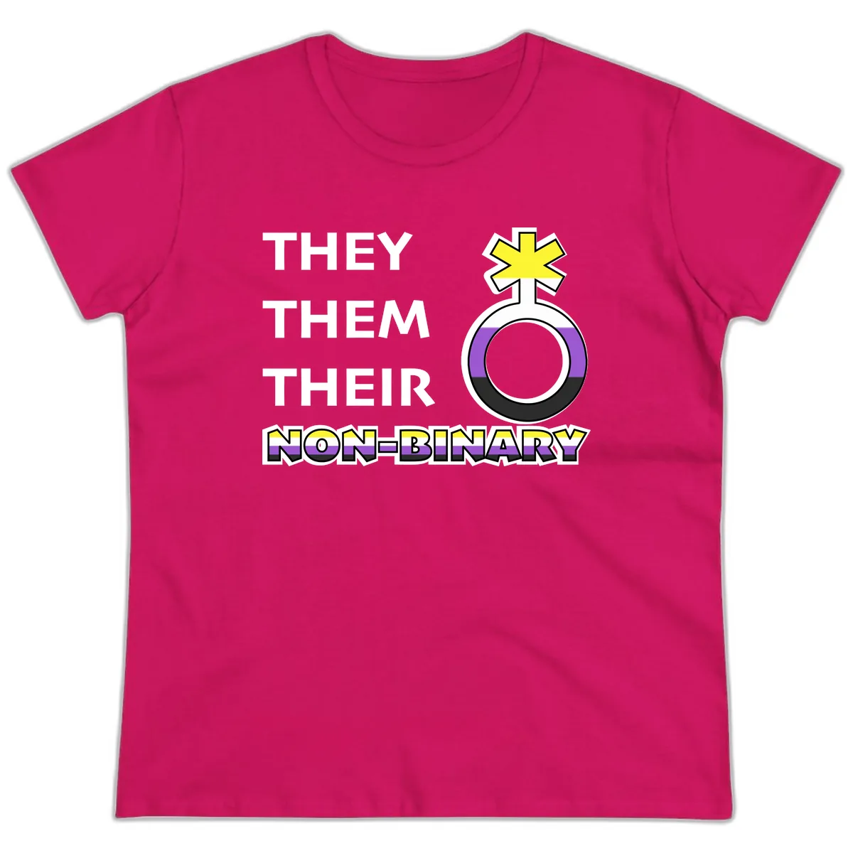They/Them Their Non-Binary Pride Ladies Tee in Heliconia