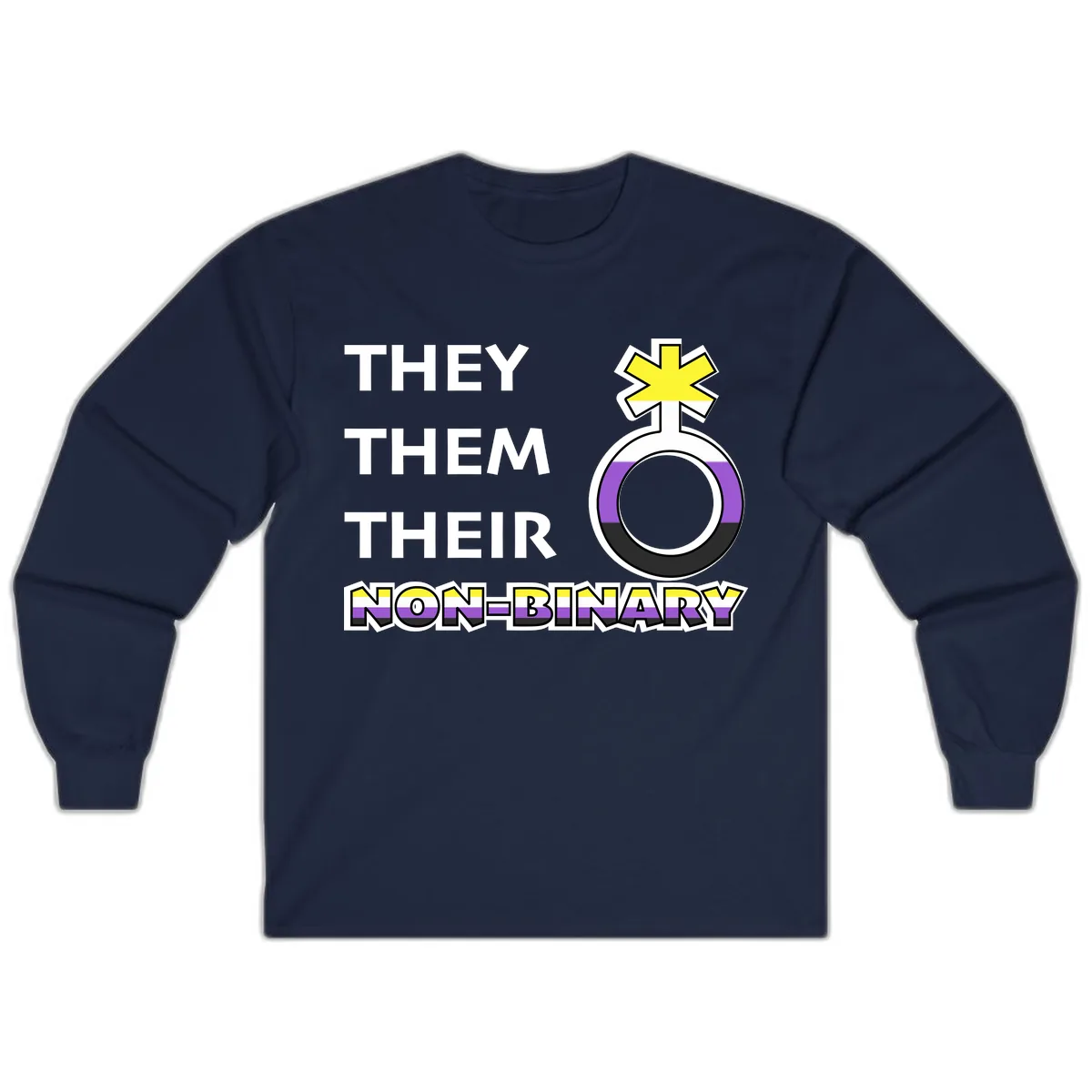 They/Them Their Non-Binary Pride Long Sleeve in Navy