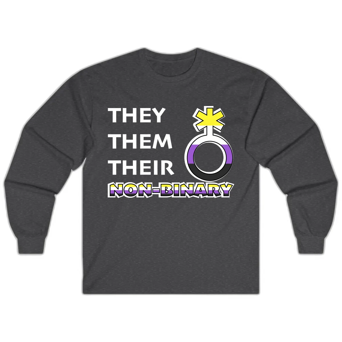 They/Them Their Non-Binary Pride Long Sleeve in Dark Heather
