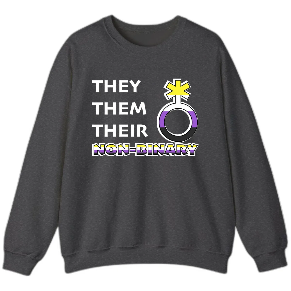 They/Them Their Non-Binary Pride Sweatshirt in Dark Heather