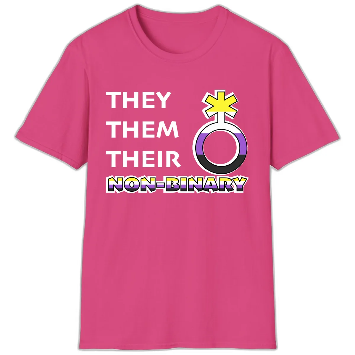 They/Them Their Non-Binary Pride T-Shirt in Heliconia