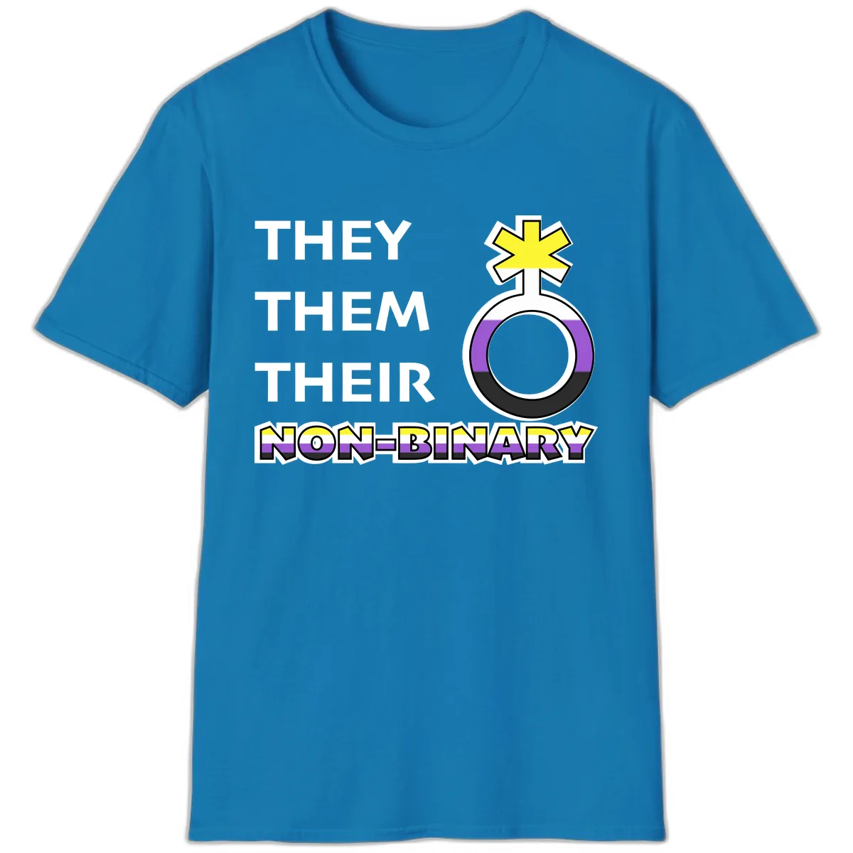 They/Them Their Non-Binary Pride T-Shirt in Sapphire