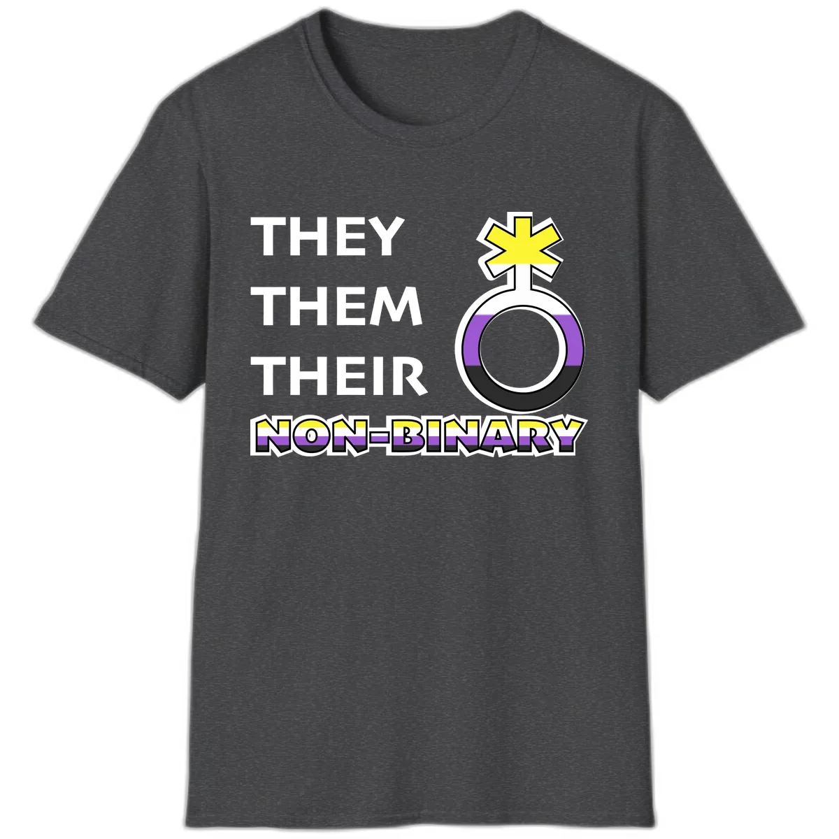 They/Them Their Non-Binary Pride T-Shirt in Dark Heather