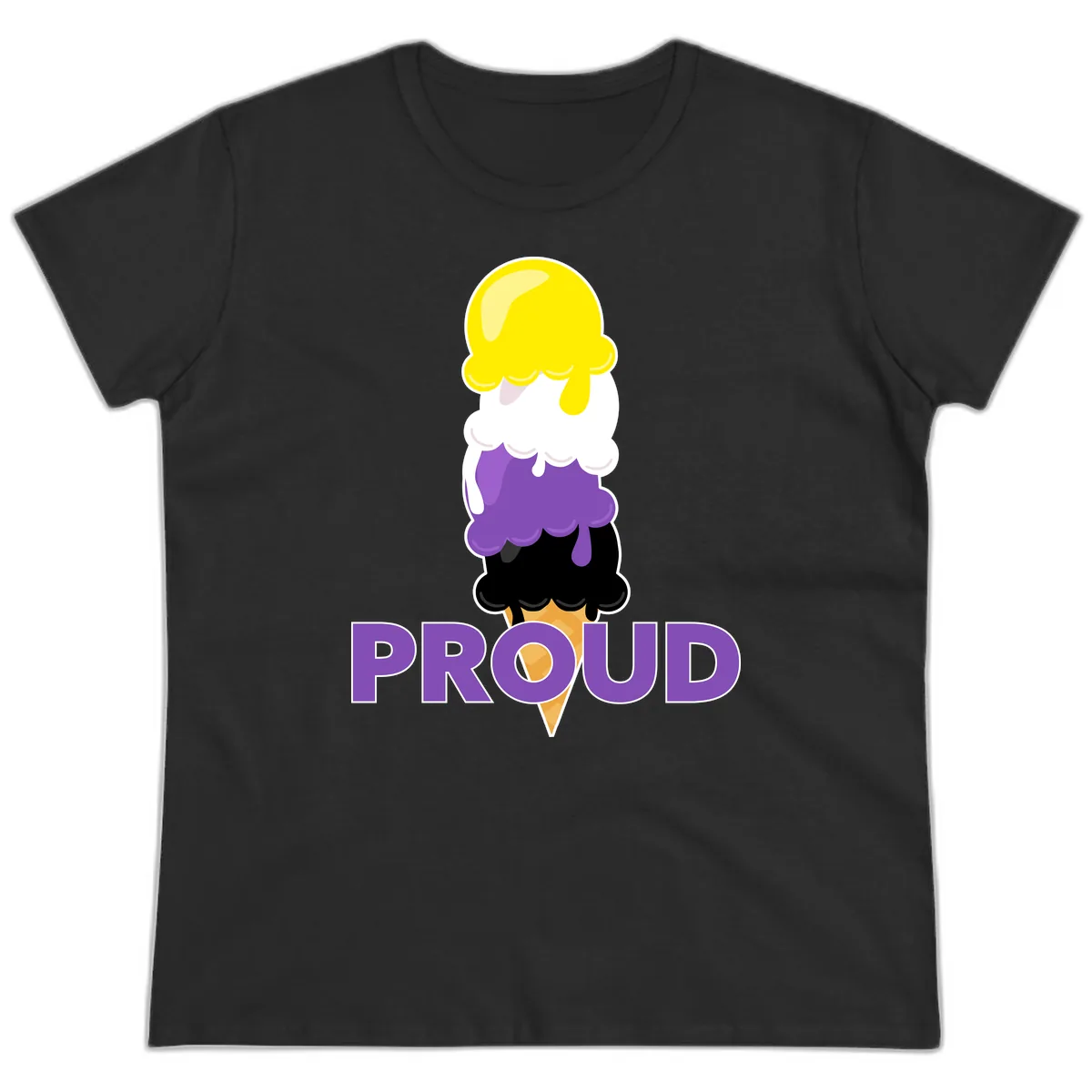Proud Ice Cream Stack Ladies Tee in Black
