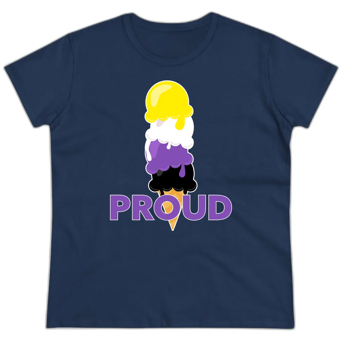 Proud Ice Cream Stack Ladies Tee in Navy
