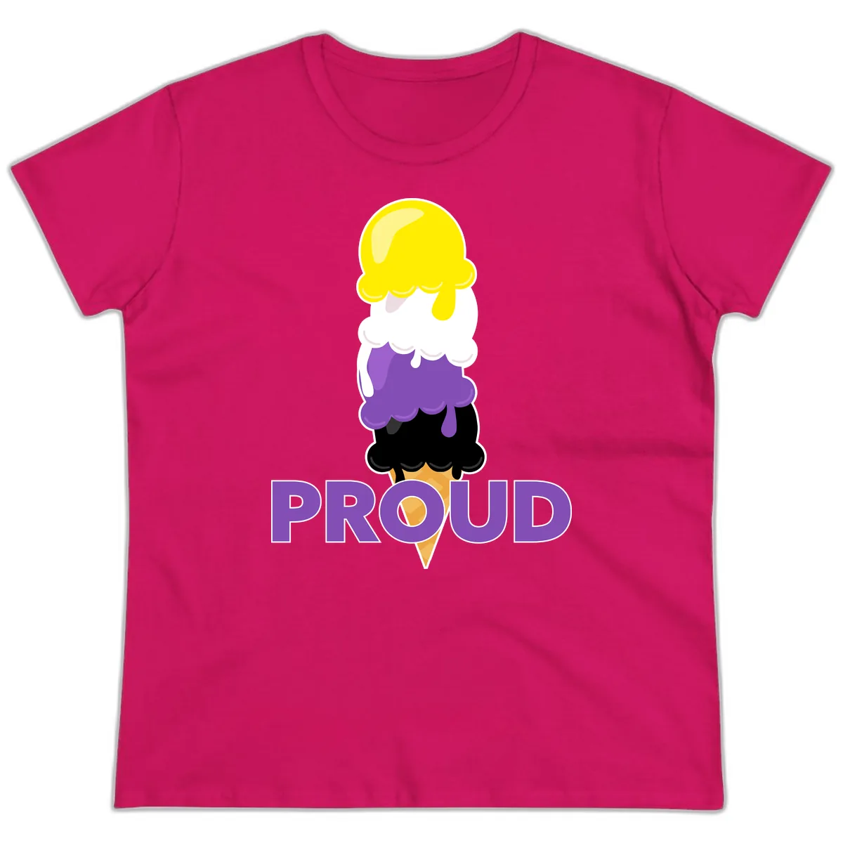 Proud Ice Cream Stack Ladies Tee in Heliconia
