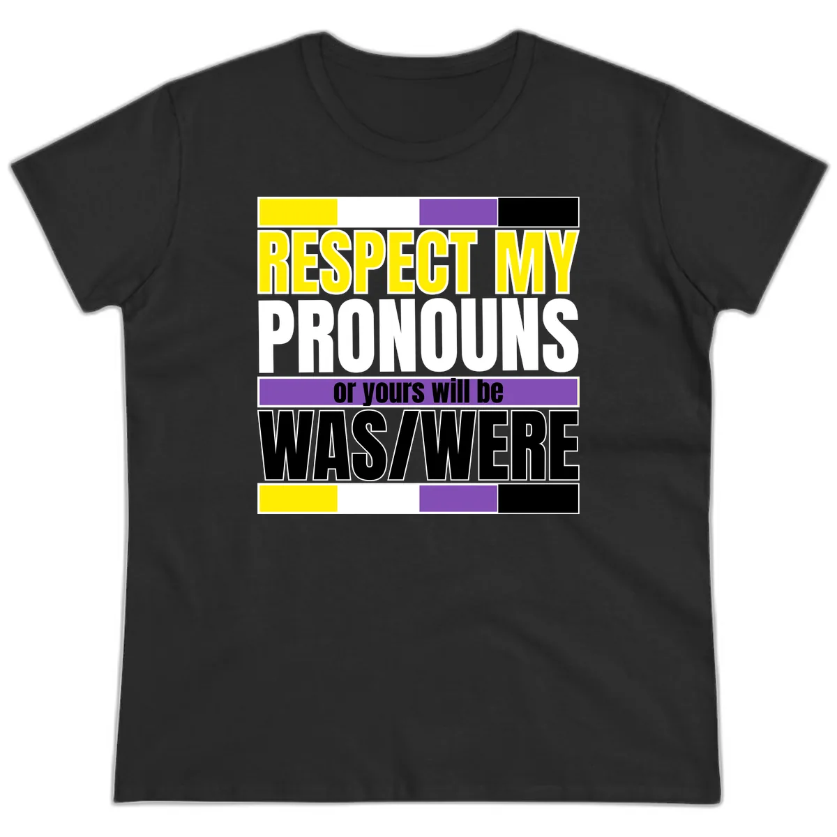 Respect My Pronouns or Yours Will Be Washed Ladies Tee in Black
