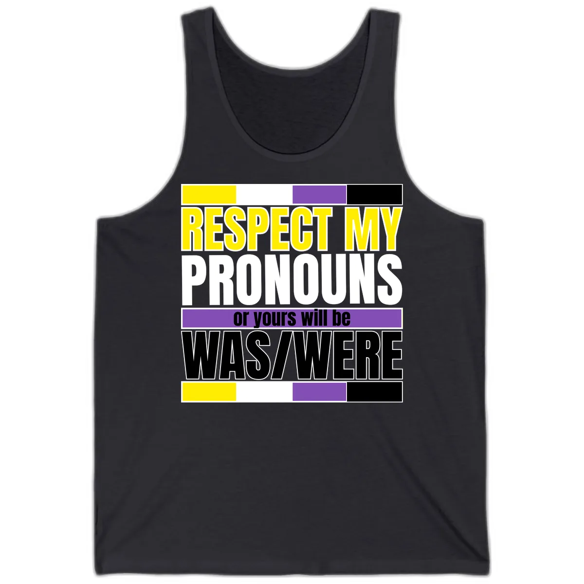 Respect My Pronouns or Yours Will Be Washed Tank in Dark Grey