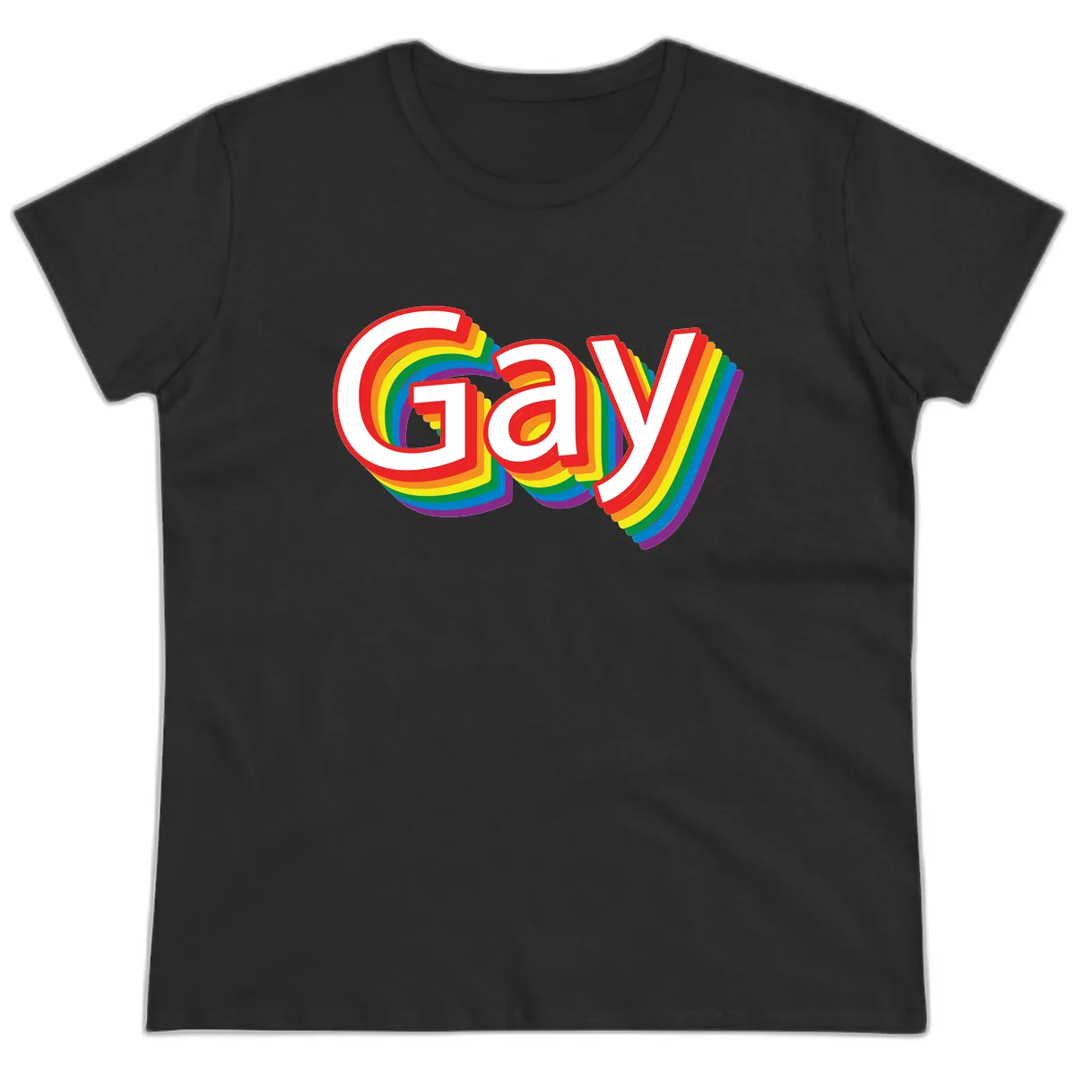 Gay Pride Rainbow Letters Ladies Tee in Black