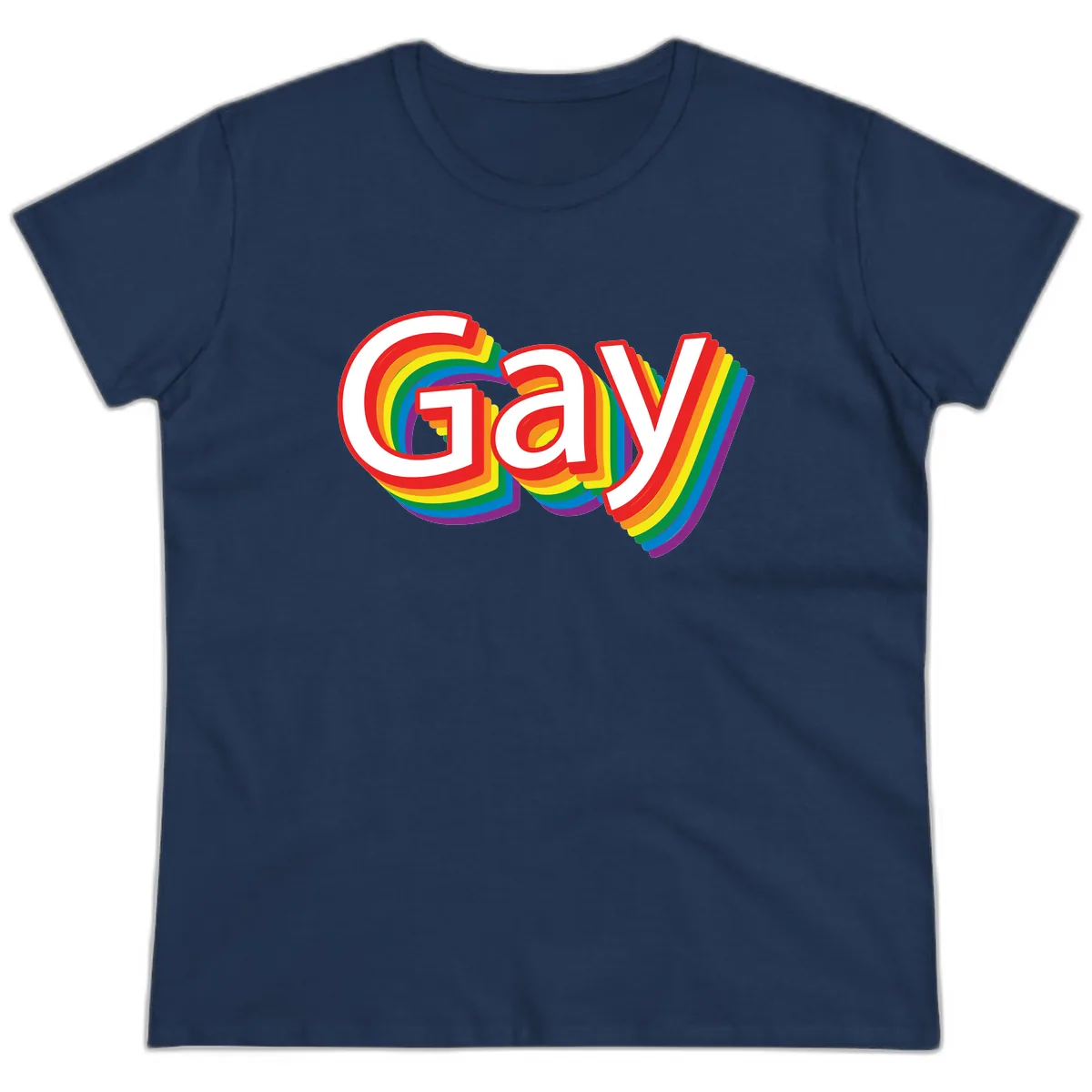Gay Pride Rainbow Letters Ladies Tee in Navy