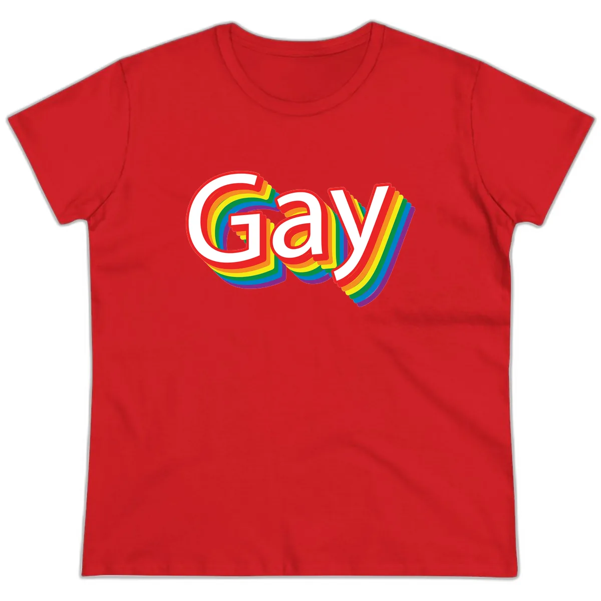 Gay Pride Rainbow Letters Ladies Tee in Red