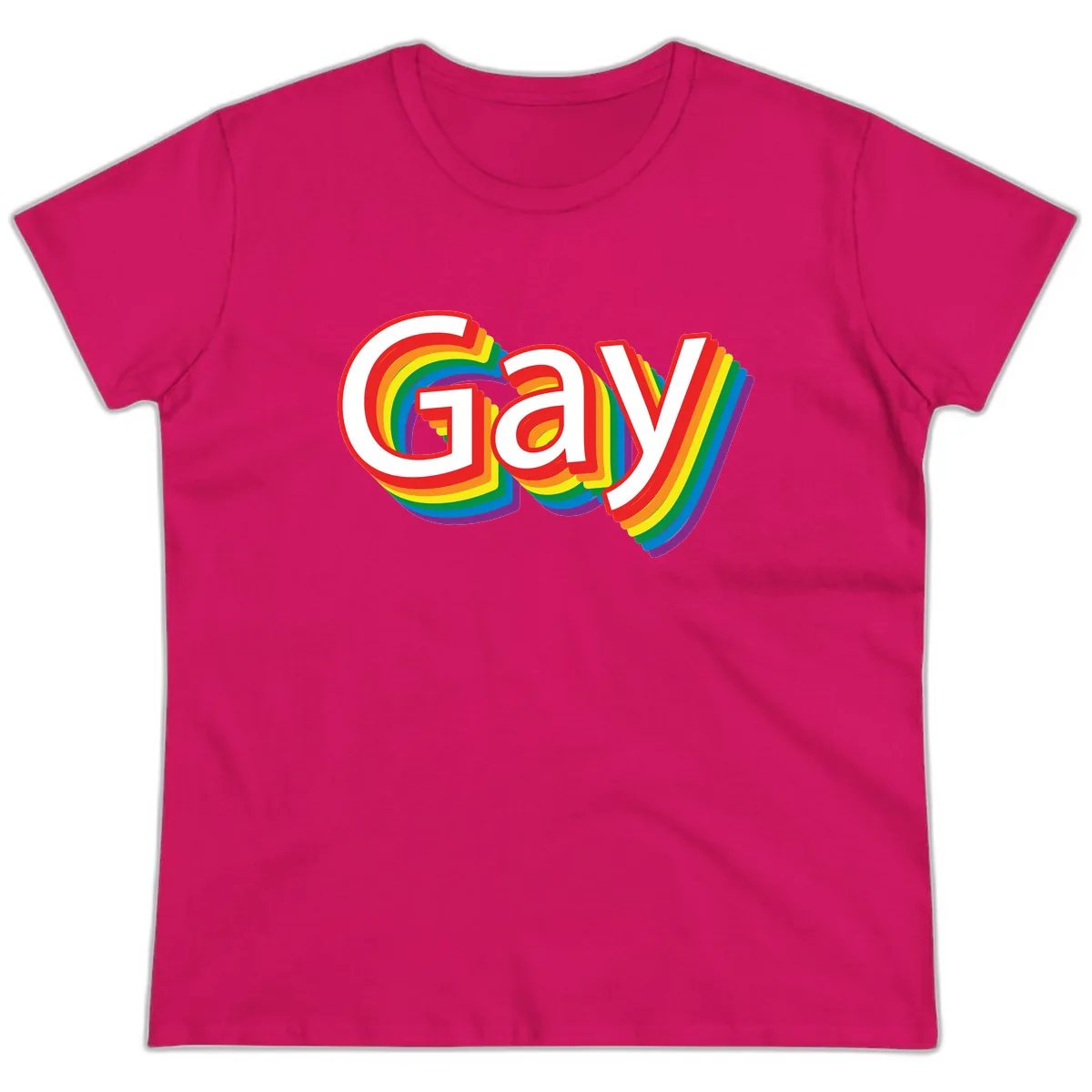 Gay Pride Rainbow Letters Ladies Tee in Heliconia