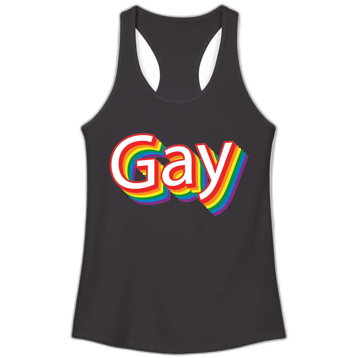 Gay Pride Rainbow Letters Ladies Tank in Black