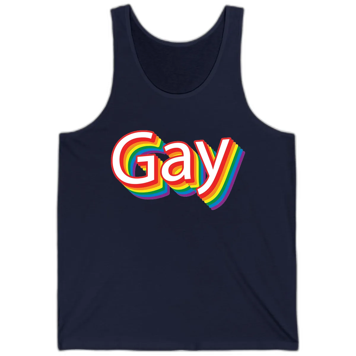 Gay Pride Rainbow Letters Tank in Navy