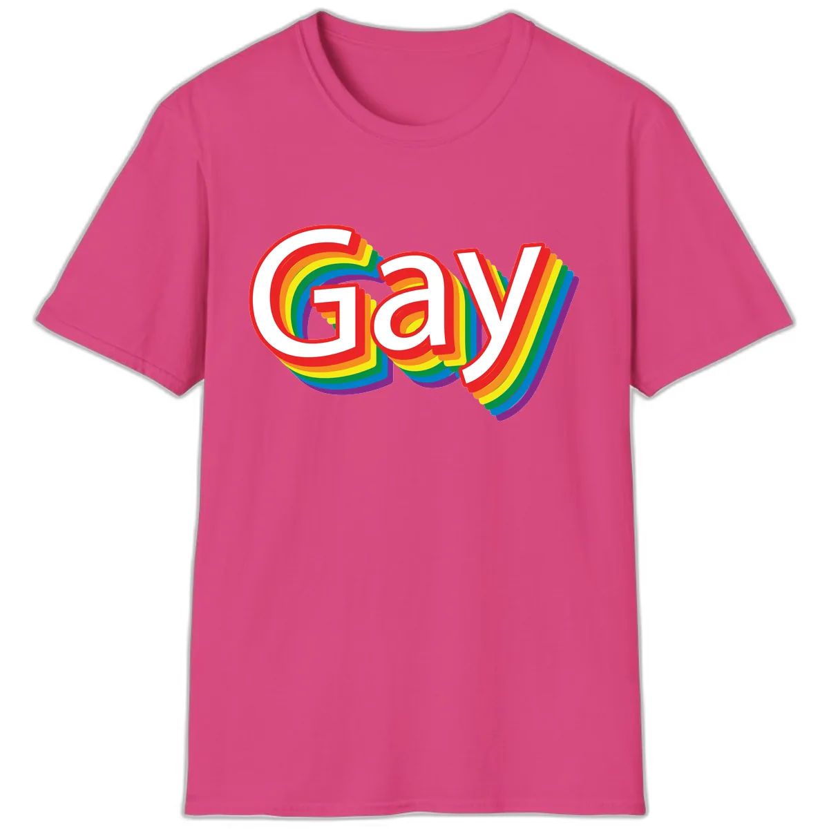 Gay Pride Rainbow Letters T-Shirt in Heliconia