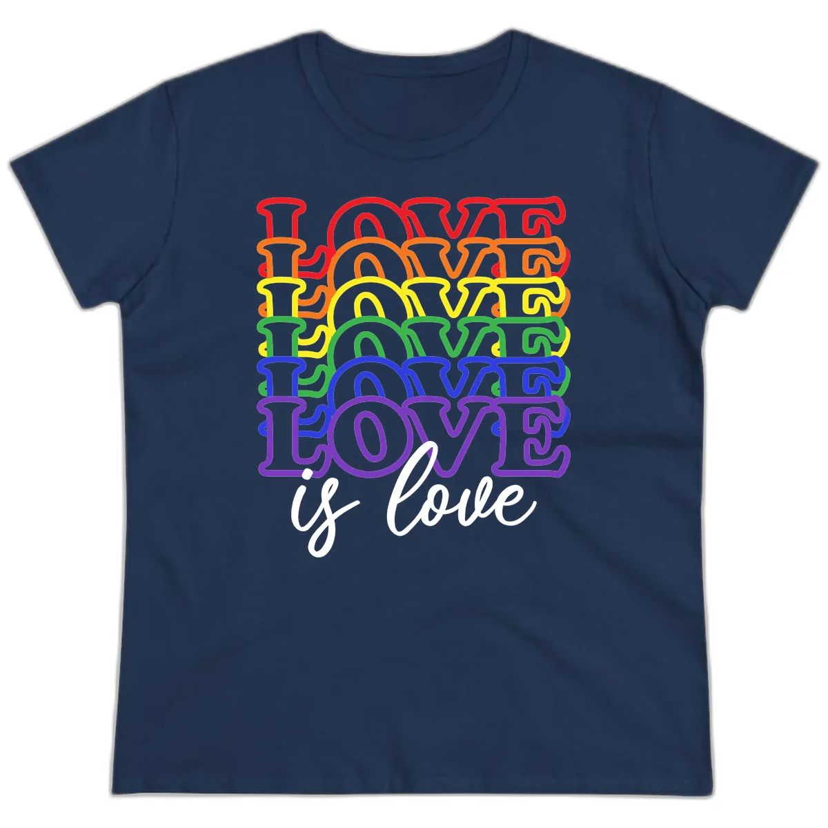 Love Is Love Rainbow Pride Ladies Tee in Navy