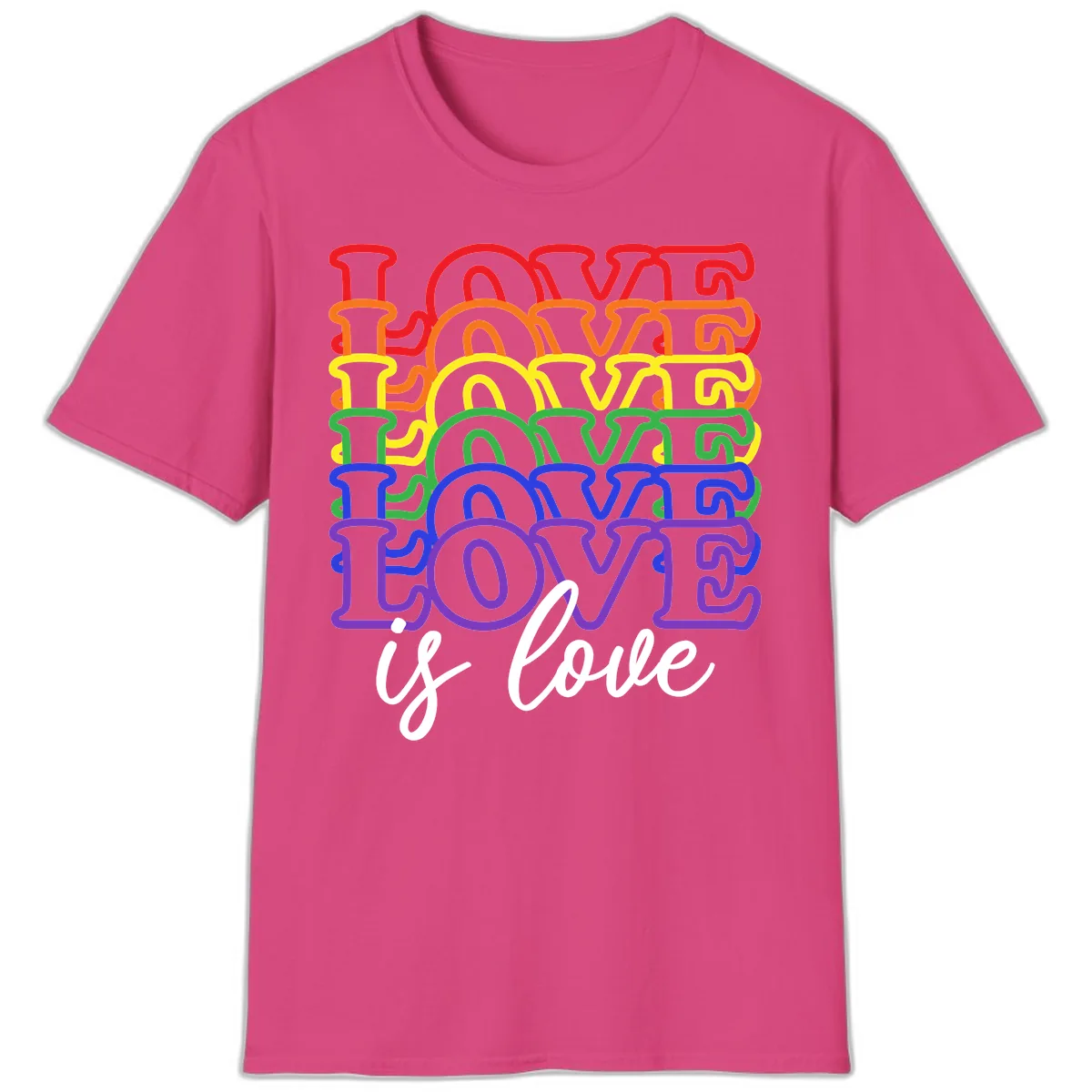 Love Is Love Rainbow Pride T-Shirt in Heliconia